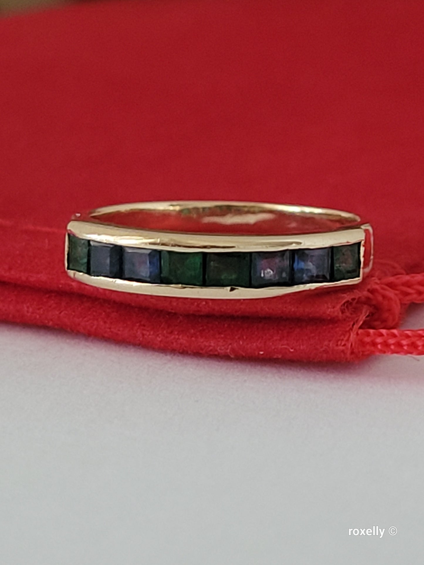 Vintage 14K Yellow Gold Green and Blue Topaz Band Ring Size 5 Solid Gold