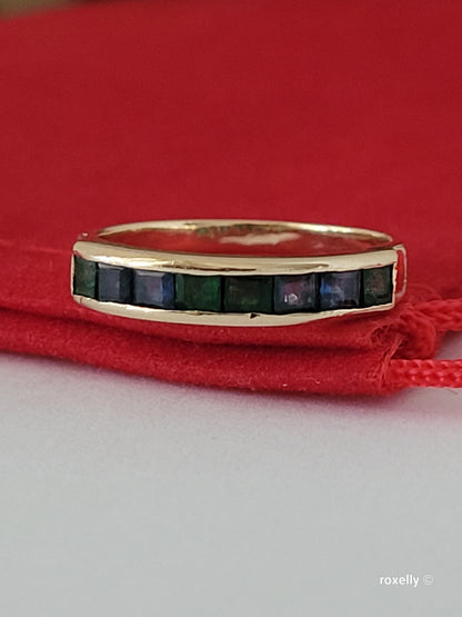 Vintage 14K Yellow Gold Green and Blue Topaz Band Ring Size 5 Solid Gold
