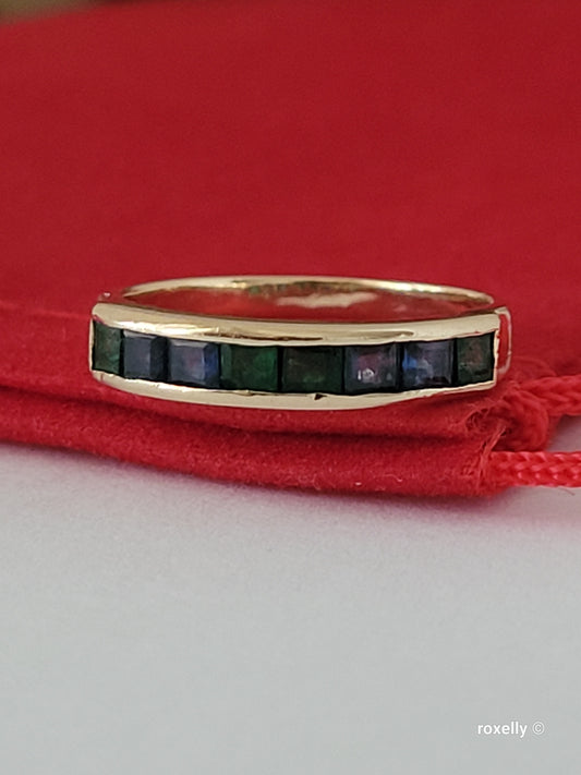 Vintage 14K Yellow Gold Green and Blue Topaz Band Ring Size 5 Solid Gold