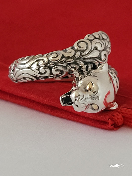 925 Sterling Silver and 18K Yellow Gold Panther Head Design Ring Size 5