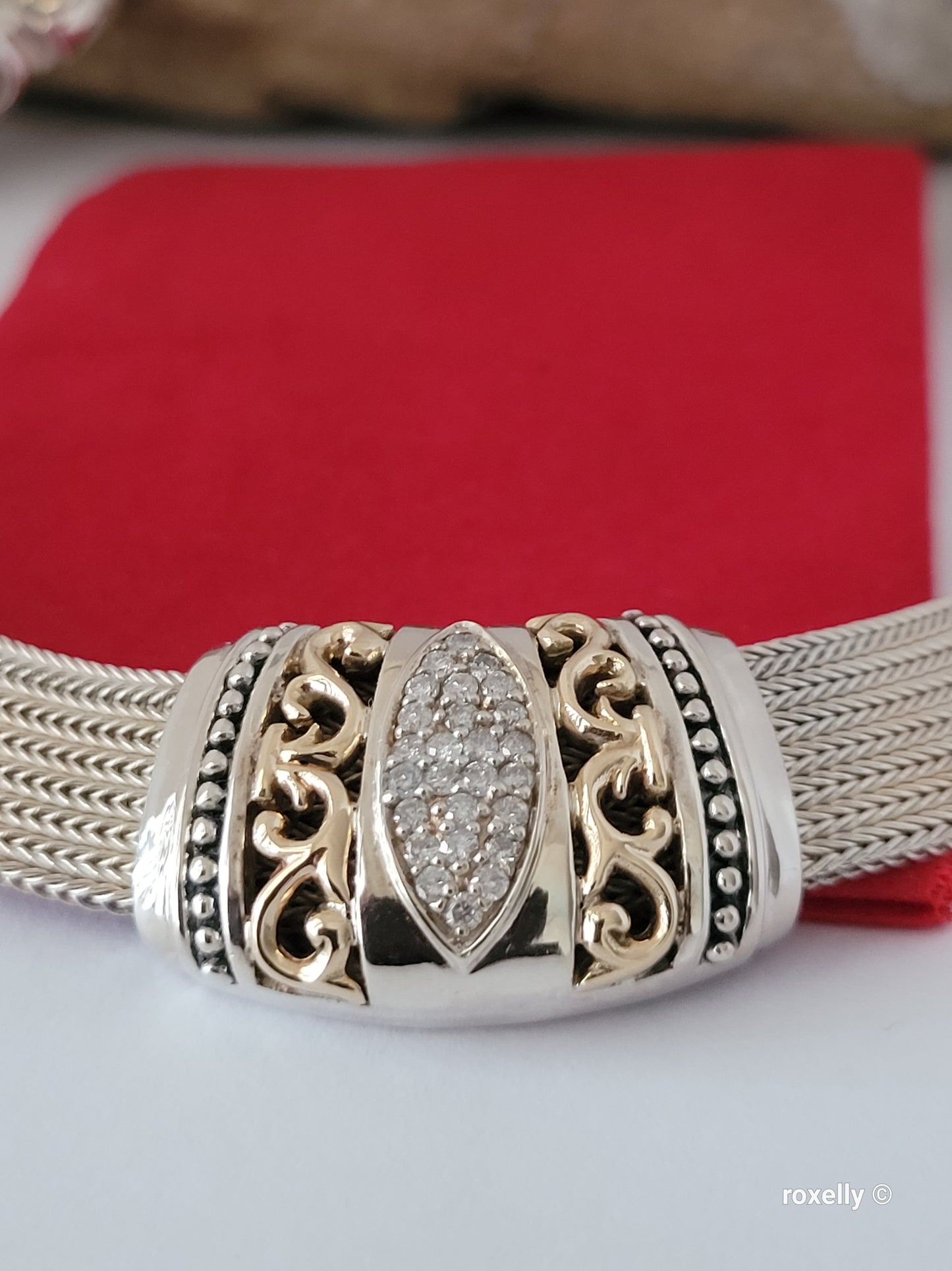 Vintage Gabrielle Bruni Choker Necklace Sterling Silver 14K Solid Gold Diamonds