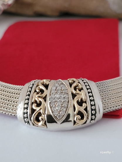 Vintage Gabrielle Bruni Choker Necklace Sterling Silver 14K Solid Gold Diamonds
