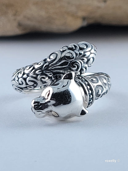 925 Sterling Silver and 18K Yellow Gold Panther Head Design Ring Size 5