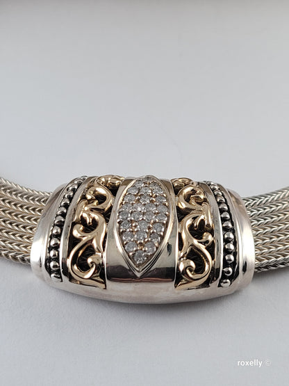 Vintage Gabrielle Bruni Choker Necklace Sterling Silver 14K Solid Gold Diamonds