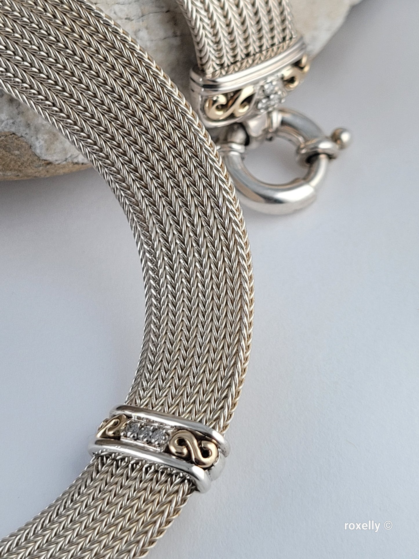 Vintage Gabrielle Bruni Choker Necklace Sterling Silver 14K Solid Gold Diamonds