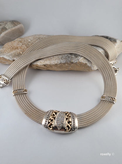 Vintage Gabrielle Bruni Choker Necklace Sterling Silver 14K Solid Gold Diamonds
