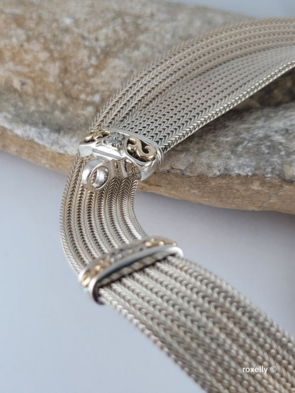 Vintage Gabrielle Bruni Choker Necklace Sterling Silver 14K Solid Gold Diamonds