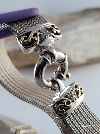 Vintage Gabrielle Bruni Choker Necklace Sterling Silver 14K Solid Gold Diamonds