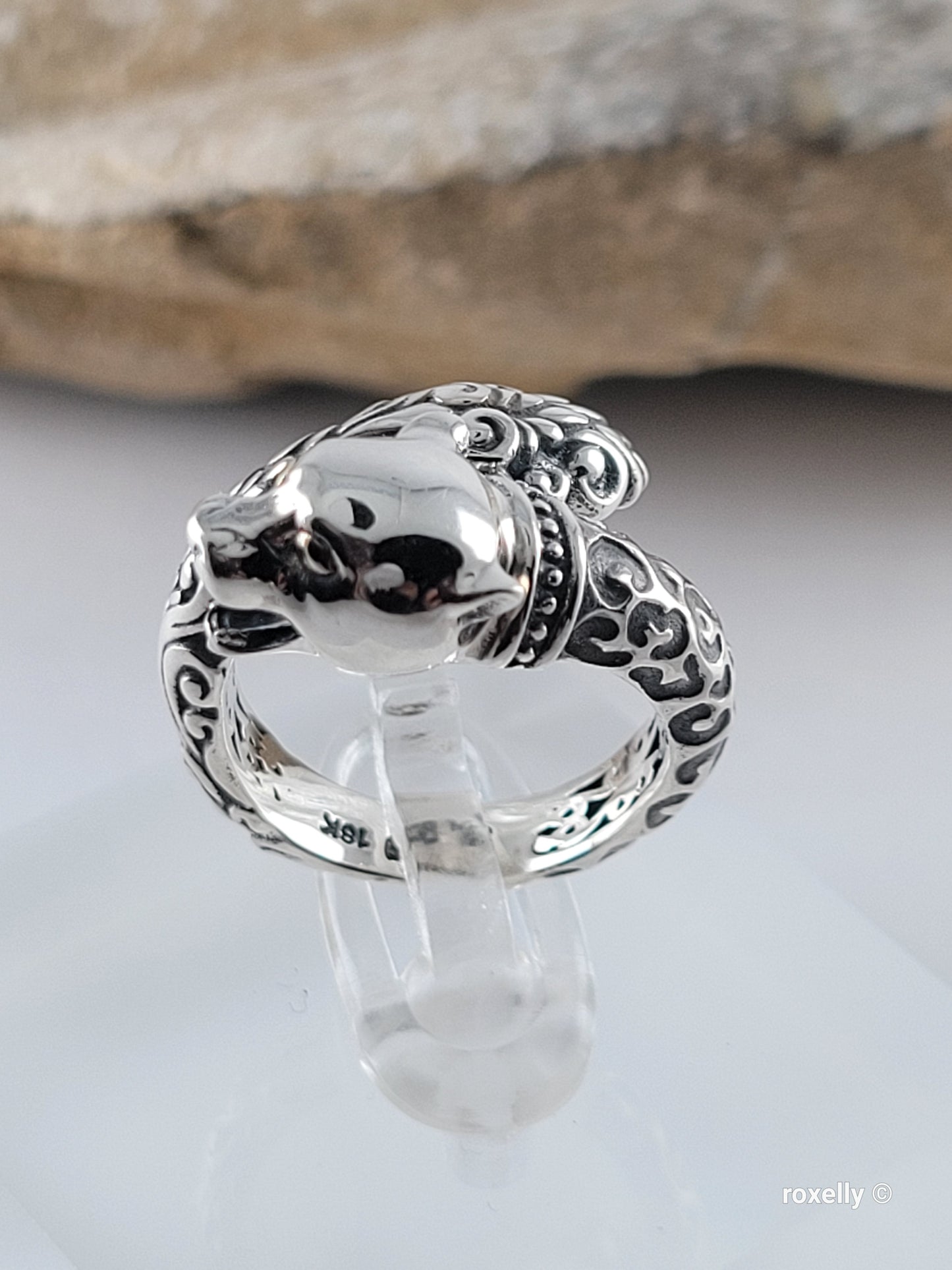 925 Sterling Silver and 18K Yellow Gold Panther Head Design Ring Size 5