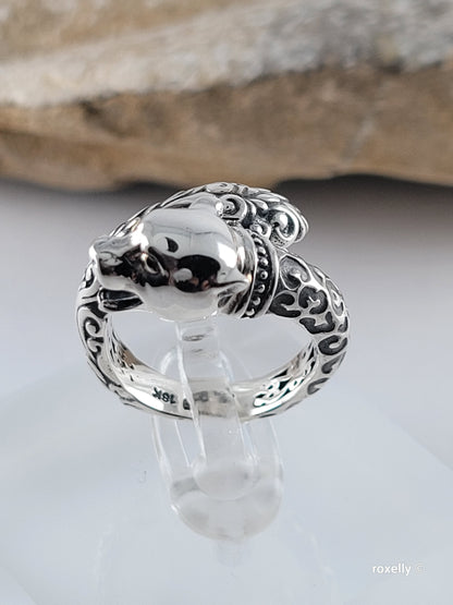 925 Sterling Silver and 18K Yellow Gold Panther Head Design Ring Size 5