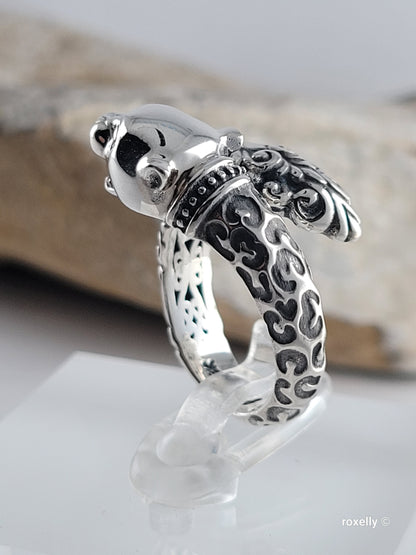 925 Sterling Silver and 18K Yellow Gold Panther Head Design Ring Size 5
