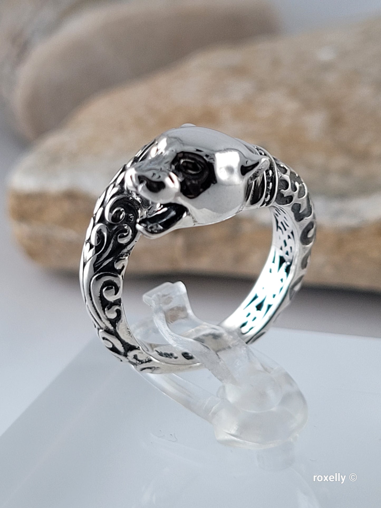 925 Sterling Silver and 18K Yellow Gold Panther Head Design Ring Size 5