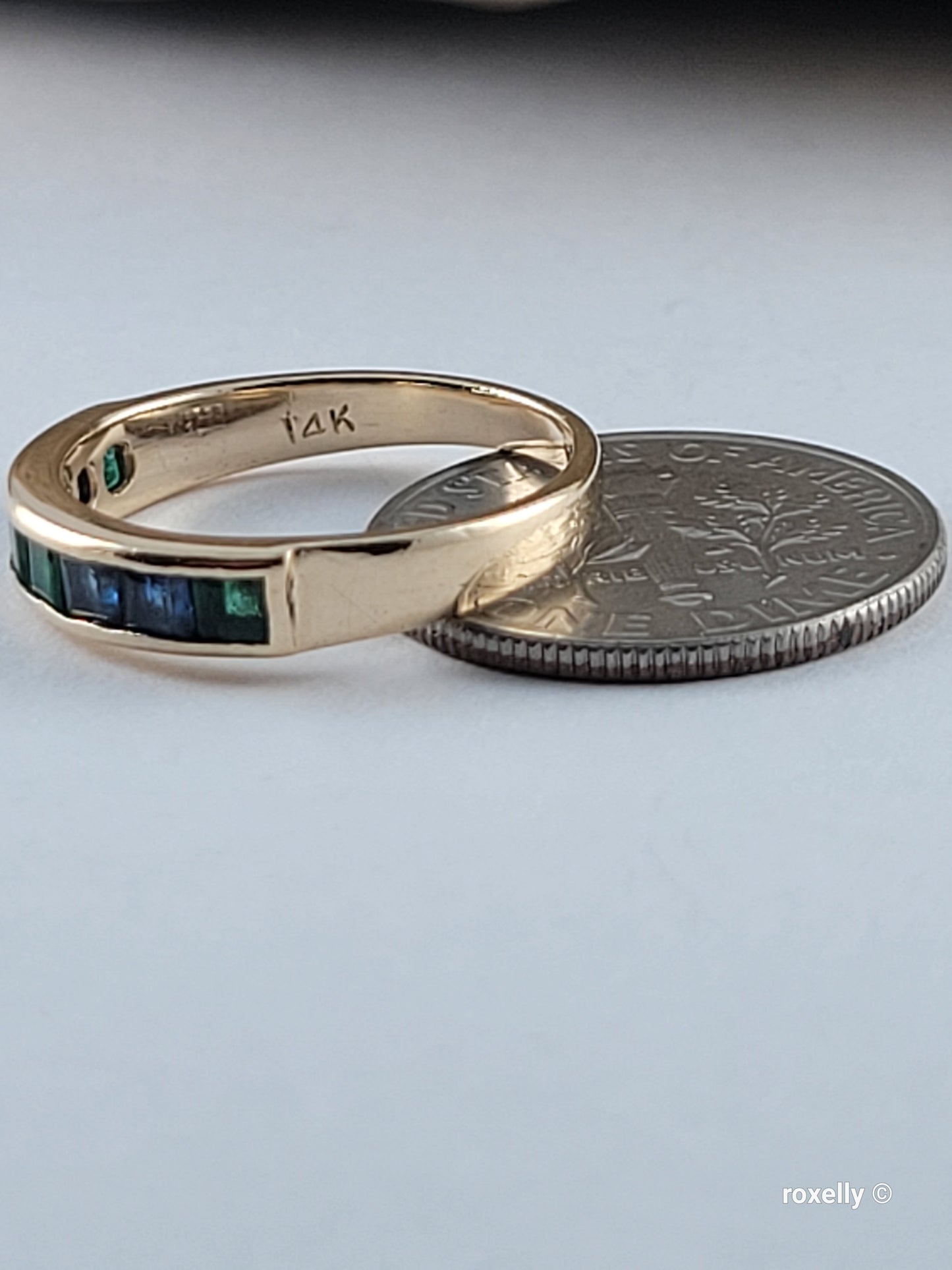 Vintage 14K Yellow Gold Green and Blue Topaz Band Ring Size 5 Solid Gold