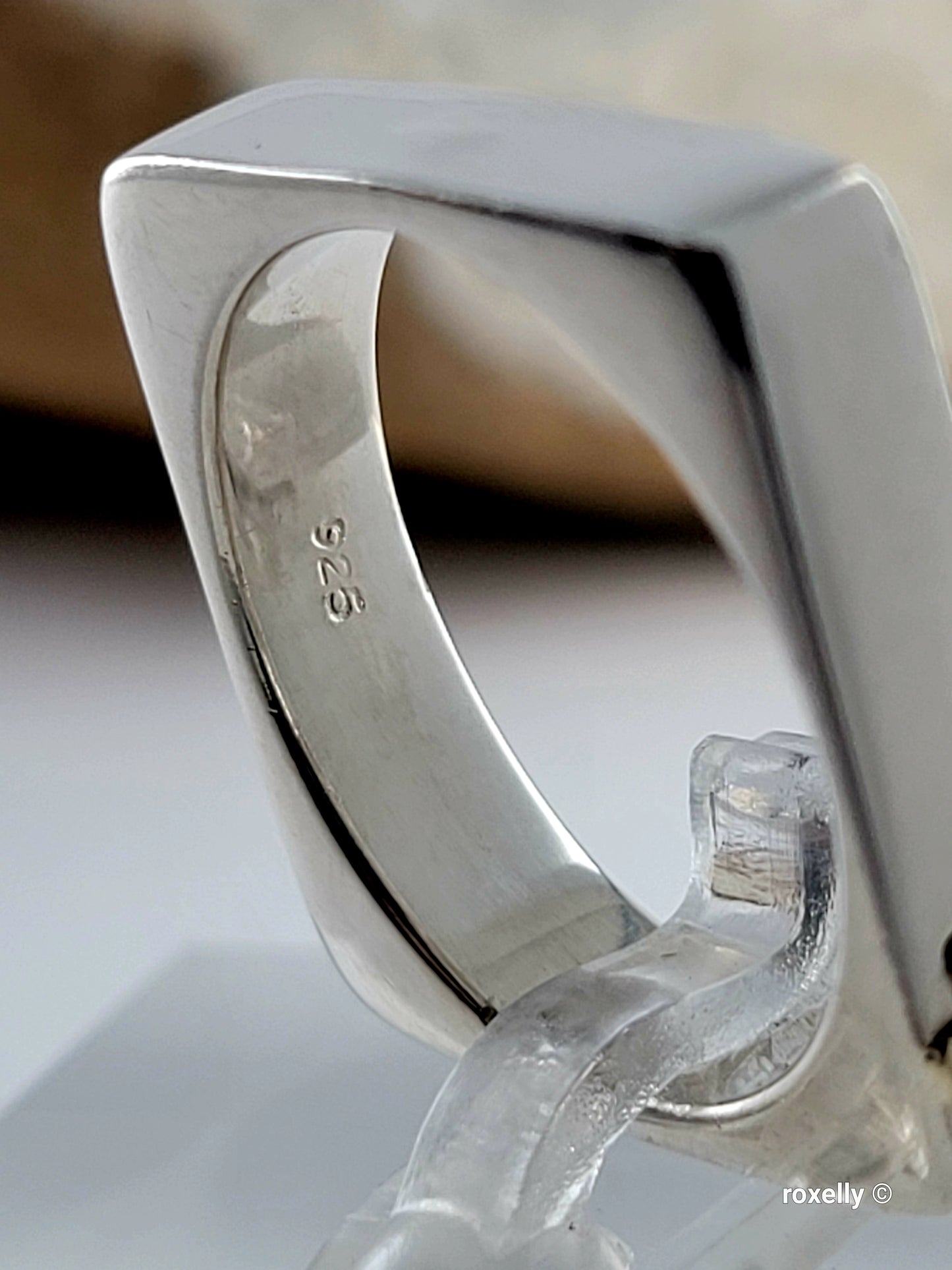 925 Sterling Silver and 14K Solid Gold “Peace” Square Ring Size 6.75