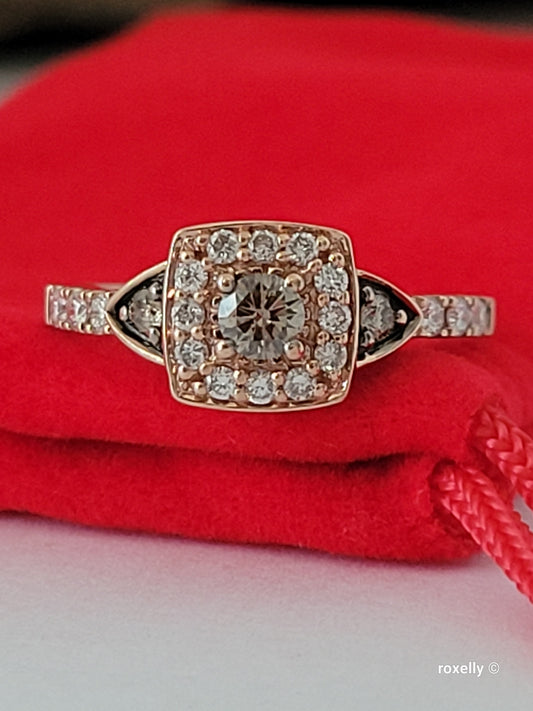 💎 Le Vian 14K Solid Rose Gold Chocolate & Vanilla Diamond Square Halo Ring – Size 6