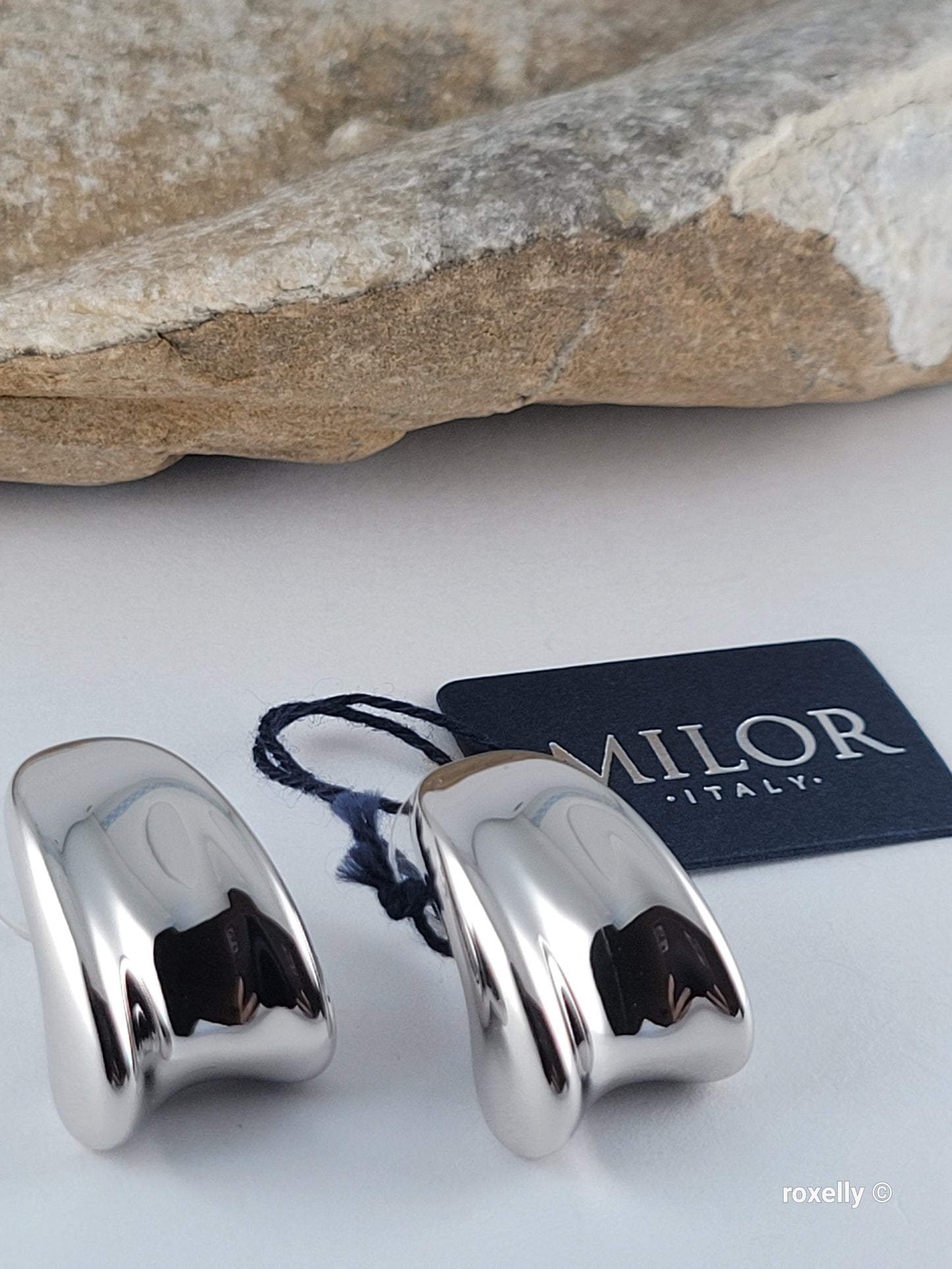Milor 14K White Gold Over Resin Core Modern Puffy Earrings – Made in Italy