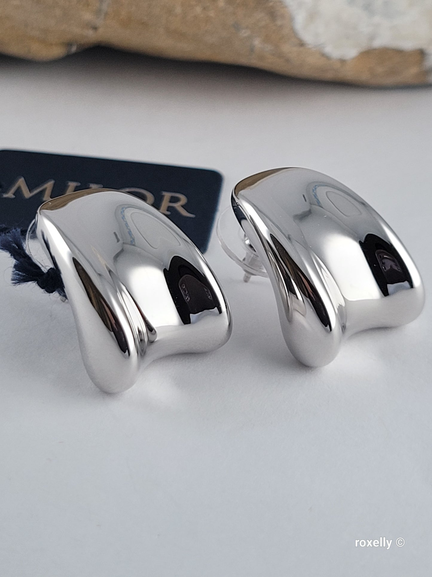 Milor 14K White Gold Over Resin Core Modern Puffy Earrings – Made in Italy