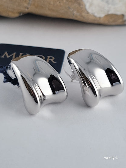 Milor 14K White Gold Over Resin Core Modern Puffy Earrings – Made in Italy