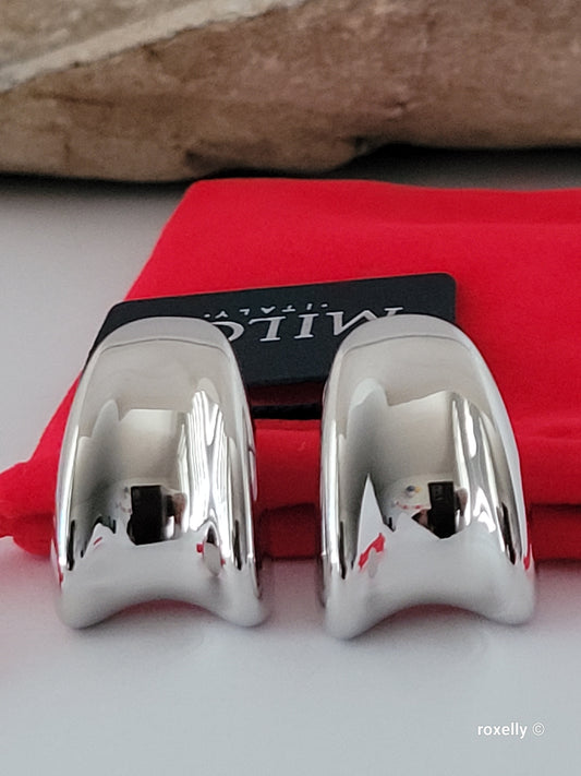 Milor 14K White Gold Over Resin Core Modern Puffy Earrings – Made in Italy