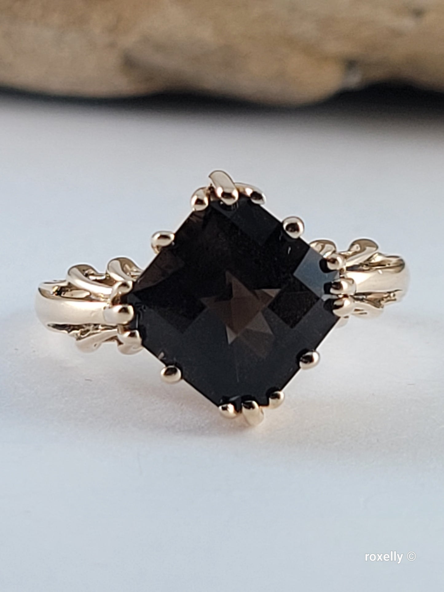 14K Yellow Gold Smoky Topaz Ring Size 9, Solid Gold