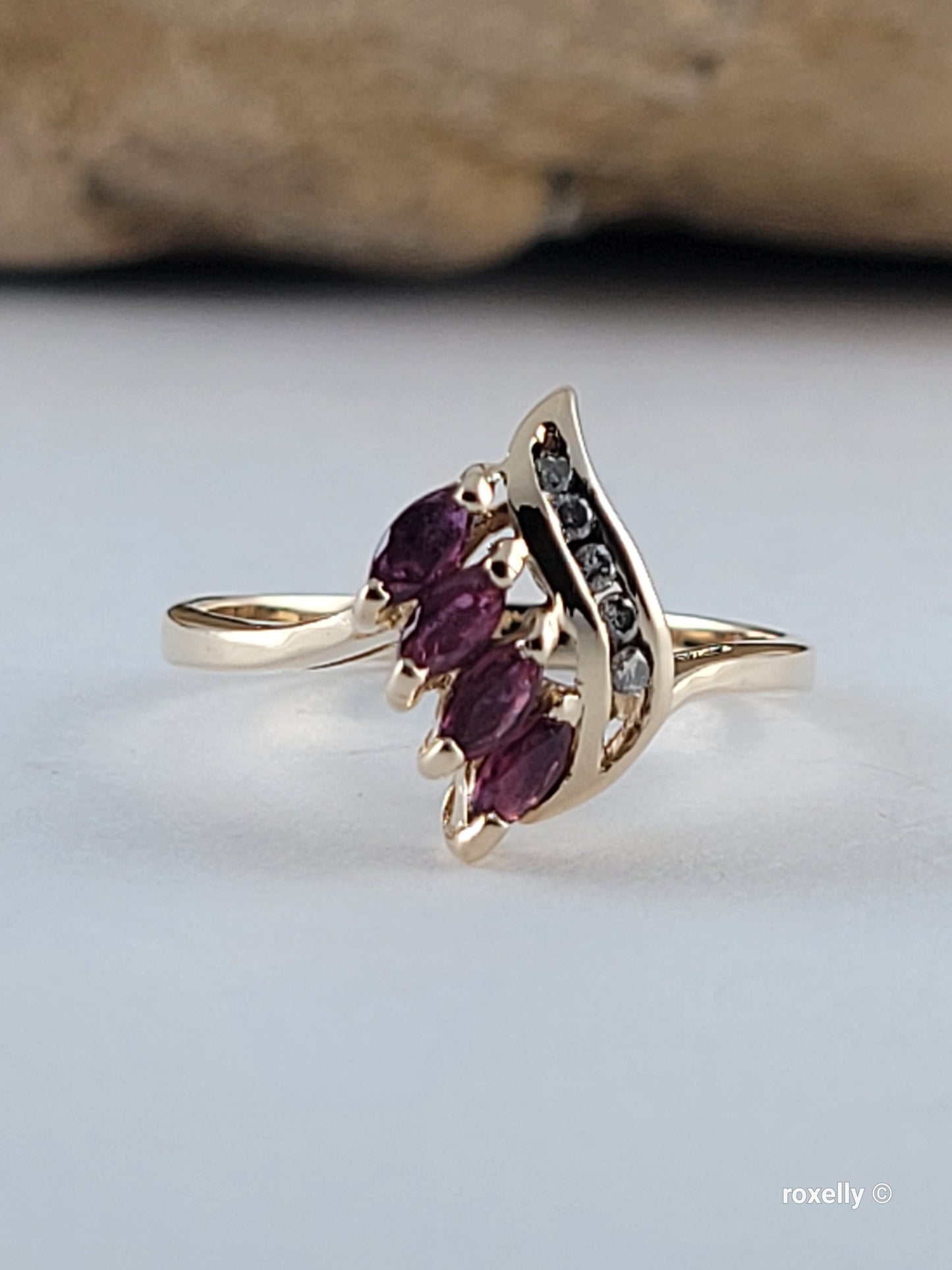 14K Yellow Gold Rubies and Diamonds Ring Size 6.5, Solid Gold