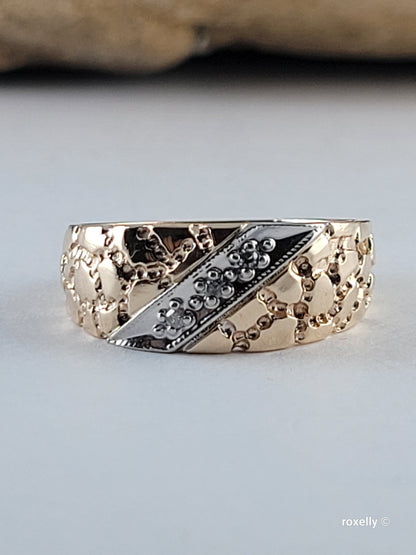 10K Two-Tone Gold  Diamond Band Ring Size 6.5, Solid Gold