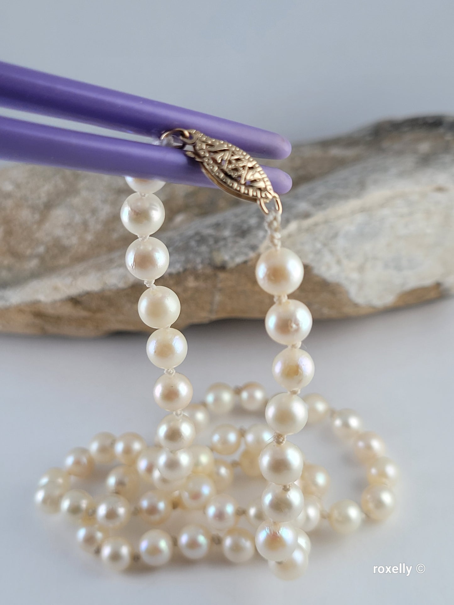Vintage Freshwater Pearl Necklace & Earrings Set – 14K Yellow Gold Clasp, Posts & Backs