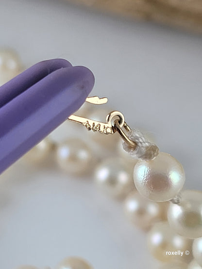 Vintage Freshwater Pearl Necklace & Earrings Set – 14K Yellow Gold Clasp, Posts & Backs