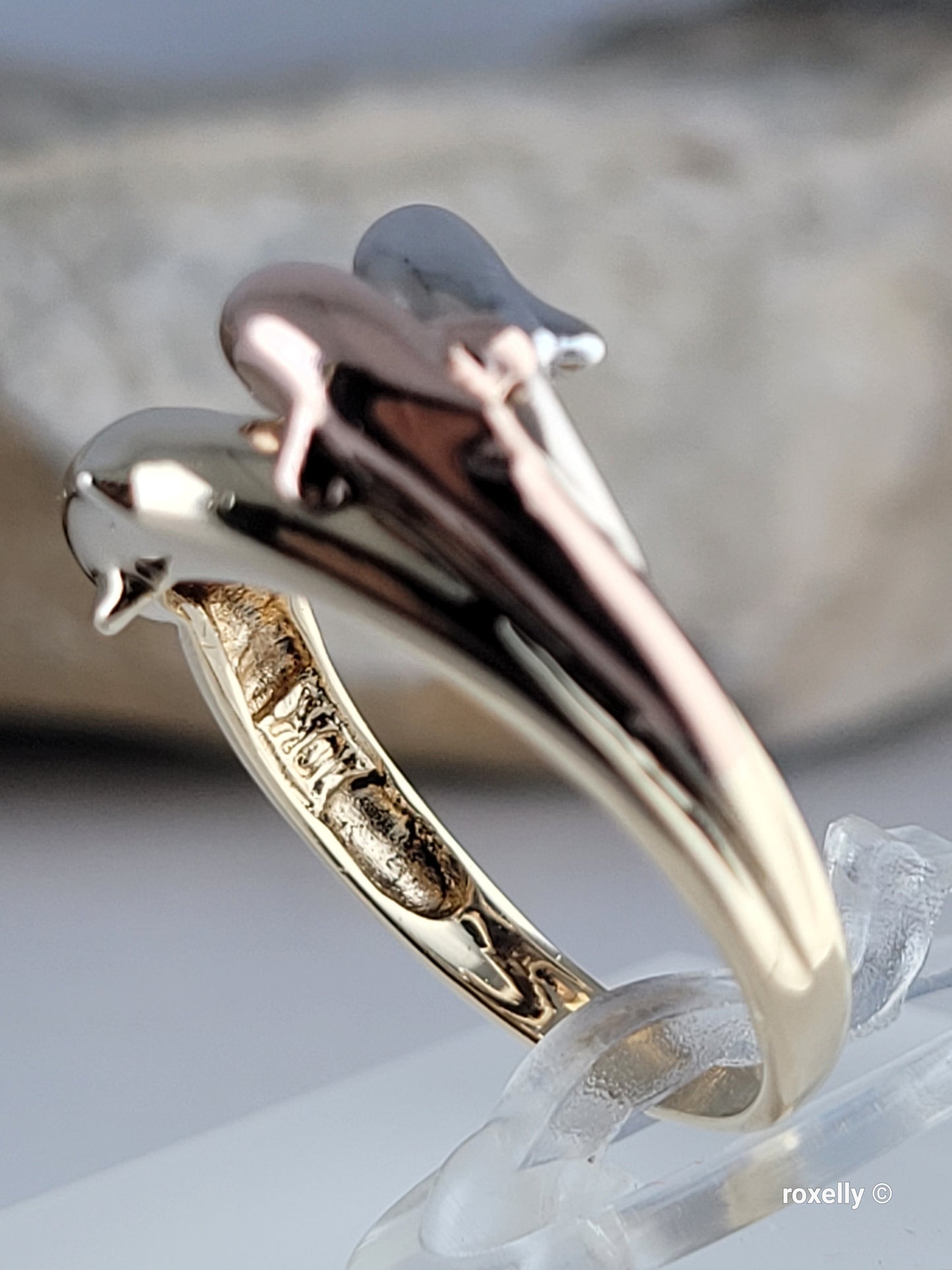 10K Three-Tone Gold Dolphin Design Ring Size 7, Solid Gold