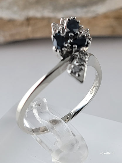 14K White Gold Sapphires and Genuine Diamonds Ring Size 9.25, Solid Gold