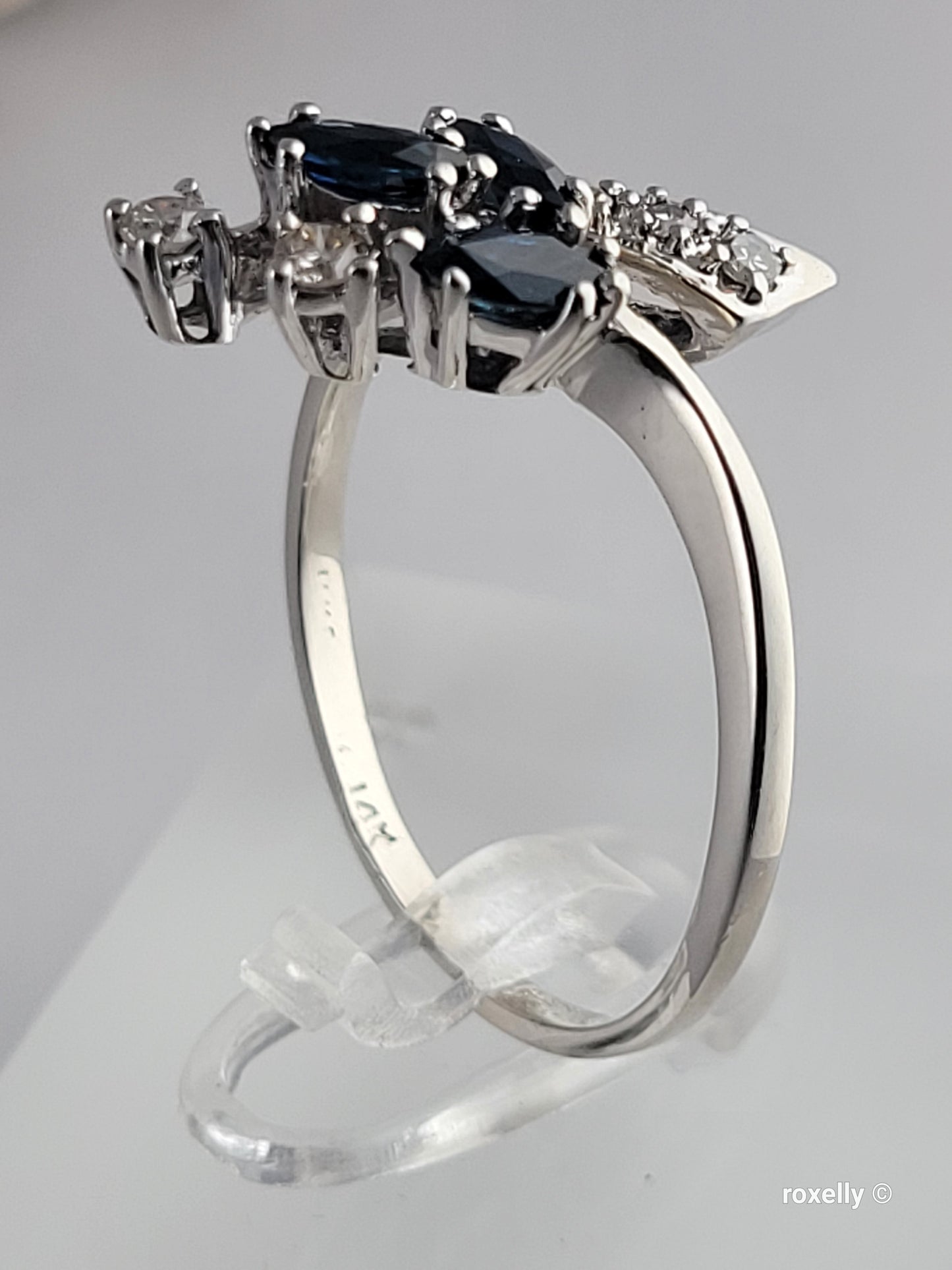 14K White Gold Sapphires and Genuine Diamonds Ring Size 9.25, Solid Gold