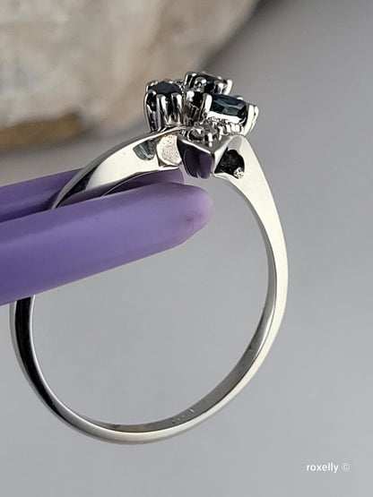 14K White Gold Sapphires and Genuine Diamonds Ring Size 9.25, Solid Gold