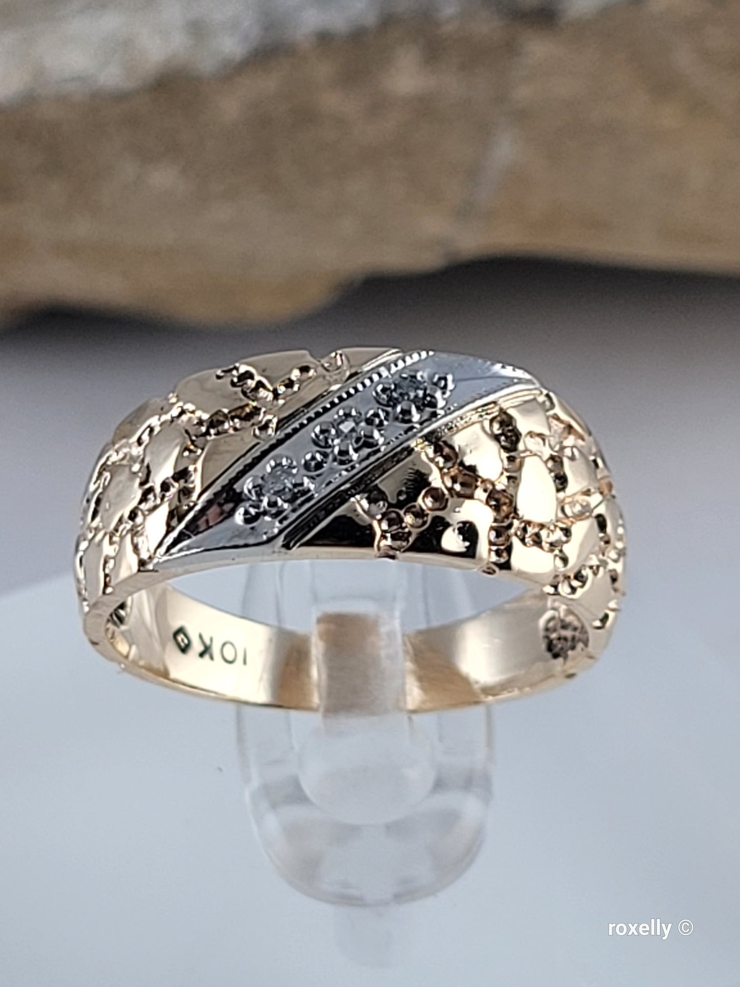 10K Two-Tone Gold  Diamond Band Ring Size 6.5, Solid Gold