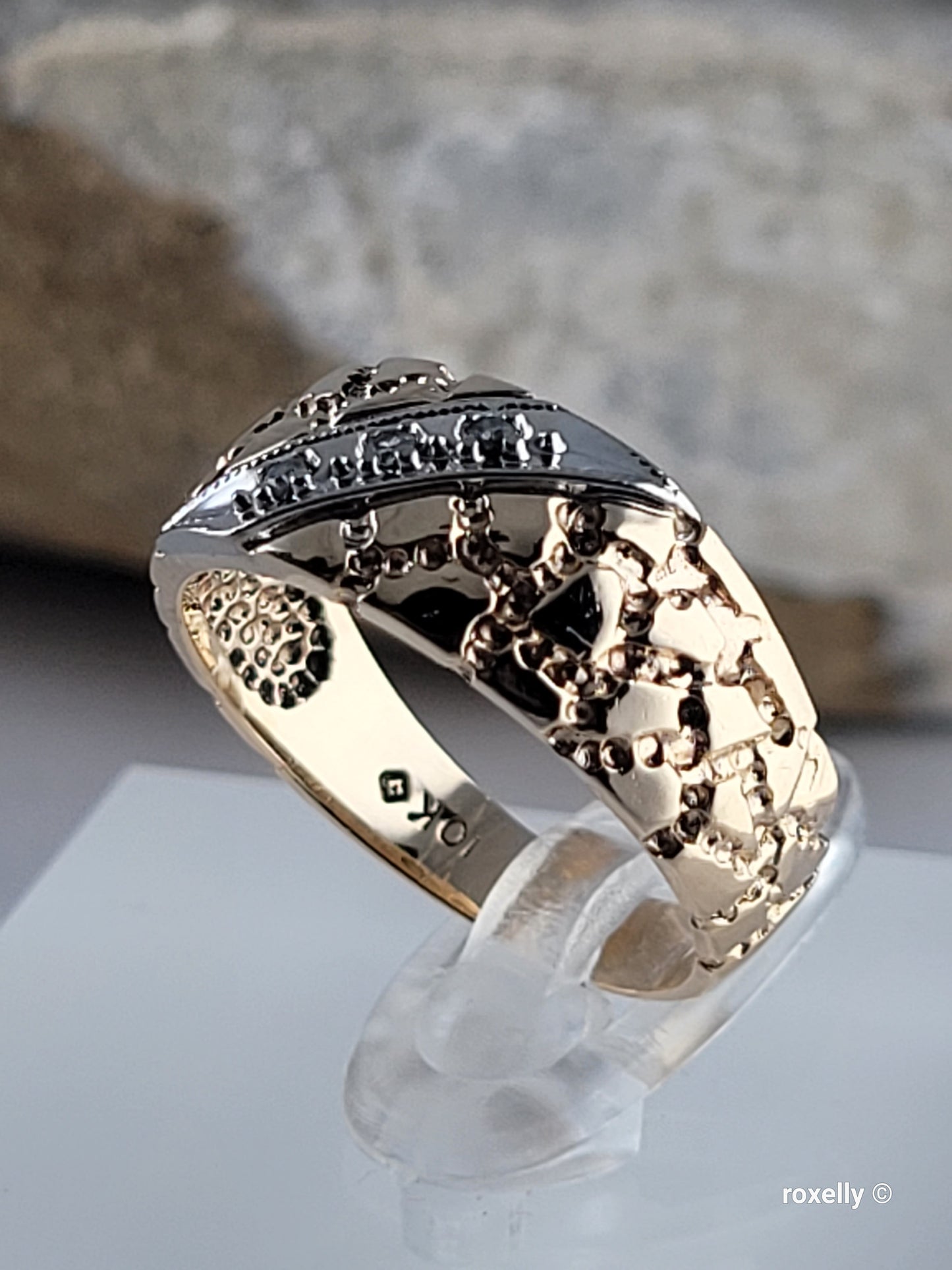10K Two-Tone Gold  Diamond Band Ring Size 6.5, Solid Gold