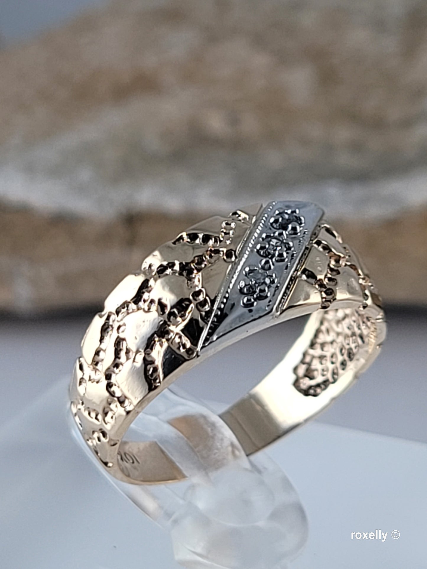 10K Two-Tone Gold  Diamond Band Ring Size 6.5, Solid Gold
