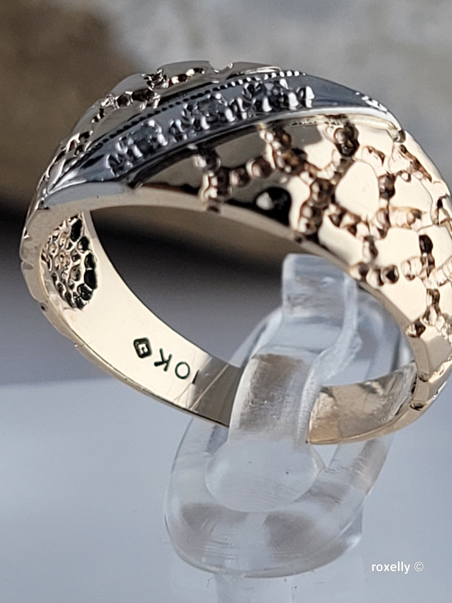 10K Two-Tone Gold  Diamond Band Ring Size 6.5, Solid Gold
