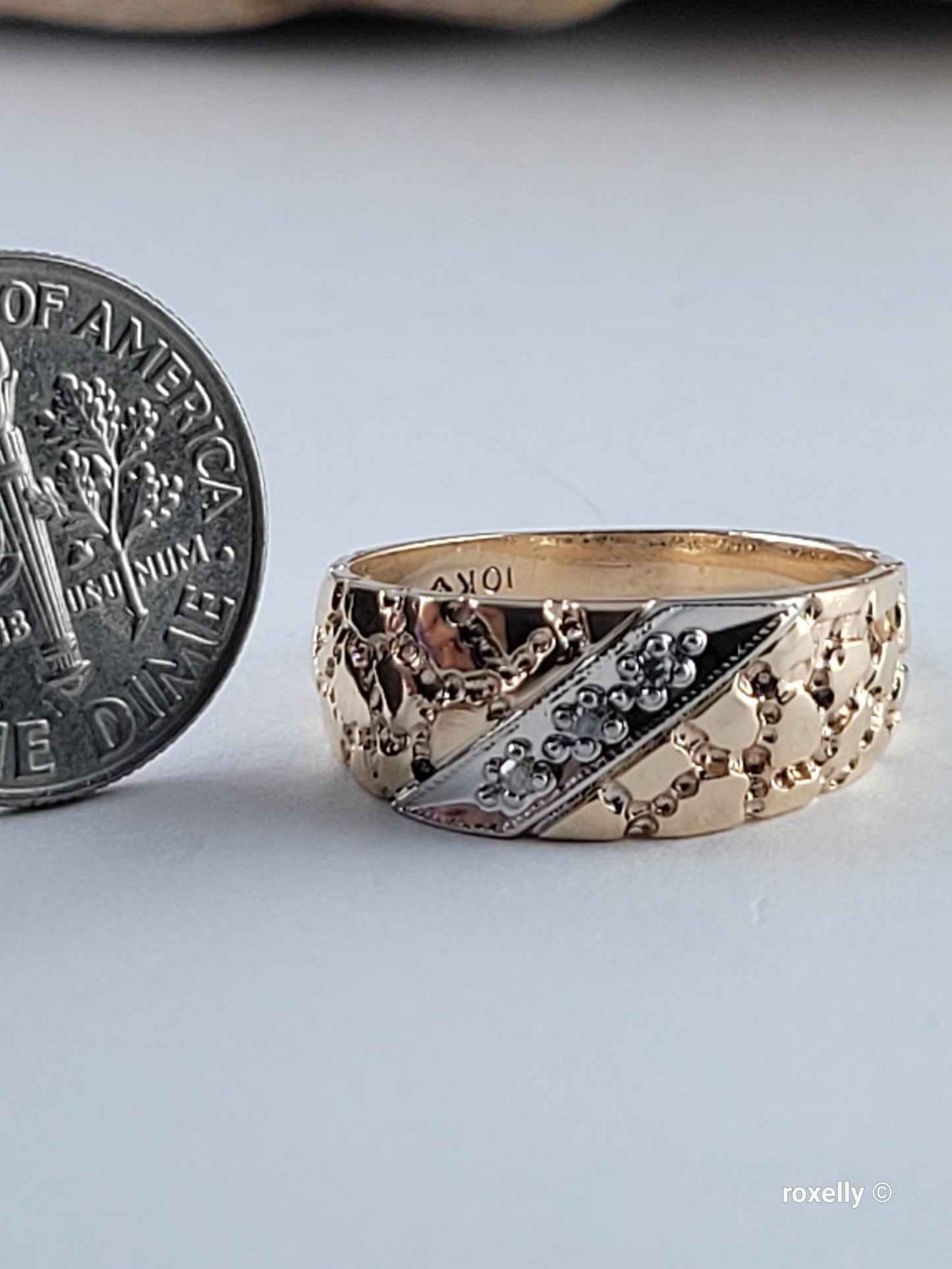 10K Two-Tone Gold  Diamond Band Ring Size 6.5, Solid Gold