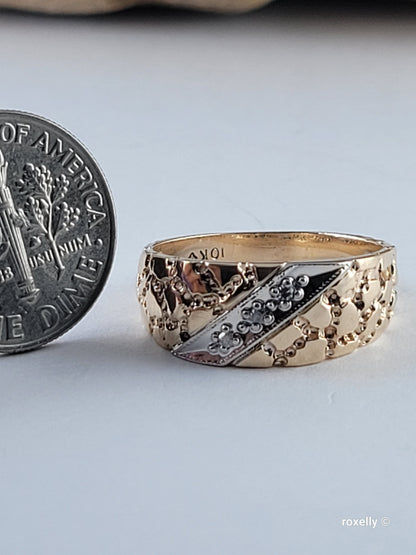 10K Two-Tone Gold  Diamond Band Ring Size 6.5, Solid Gold