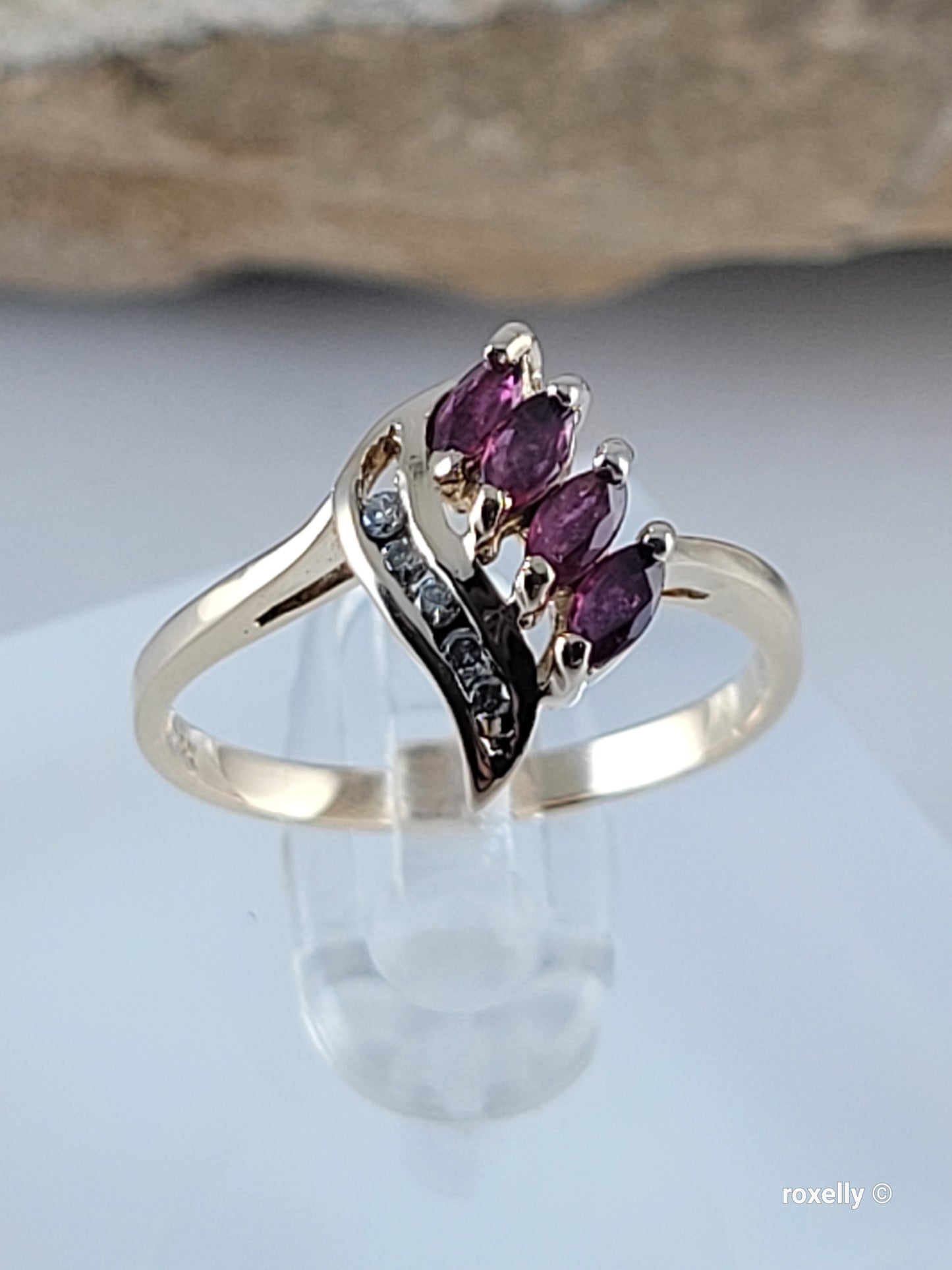 14K Yellow Gold Rubies and Diamonds Ring Size 6.5, Solid Gold