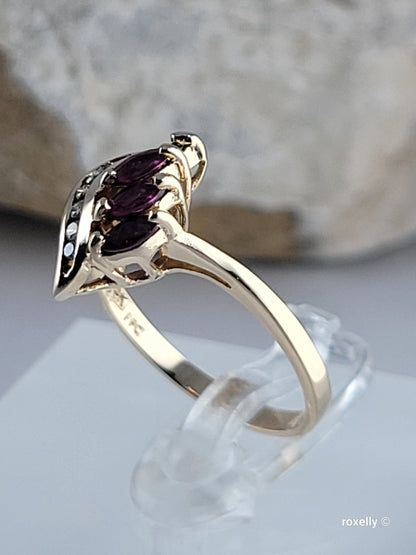 14K Yellow Gold Rubies and Diamonds Ring Size 6.5, Solid Gold