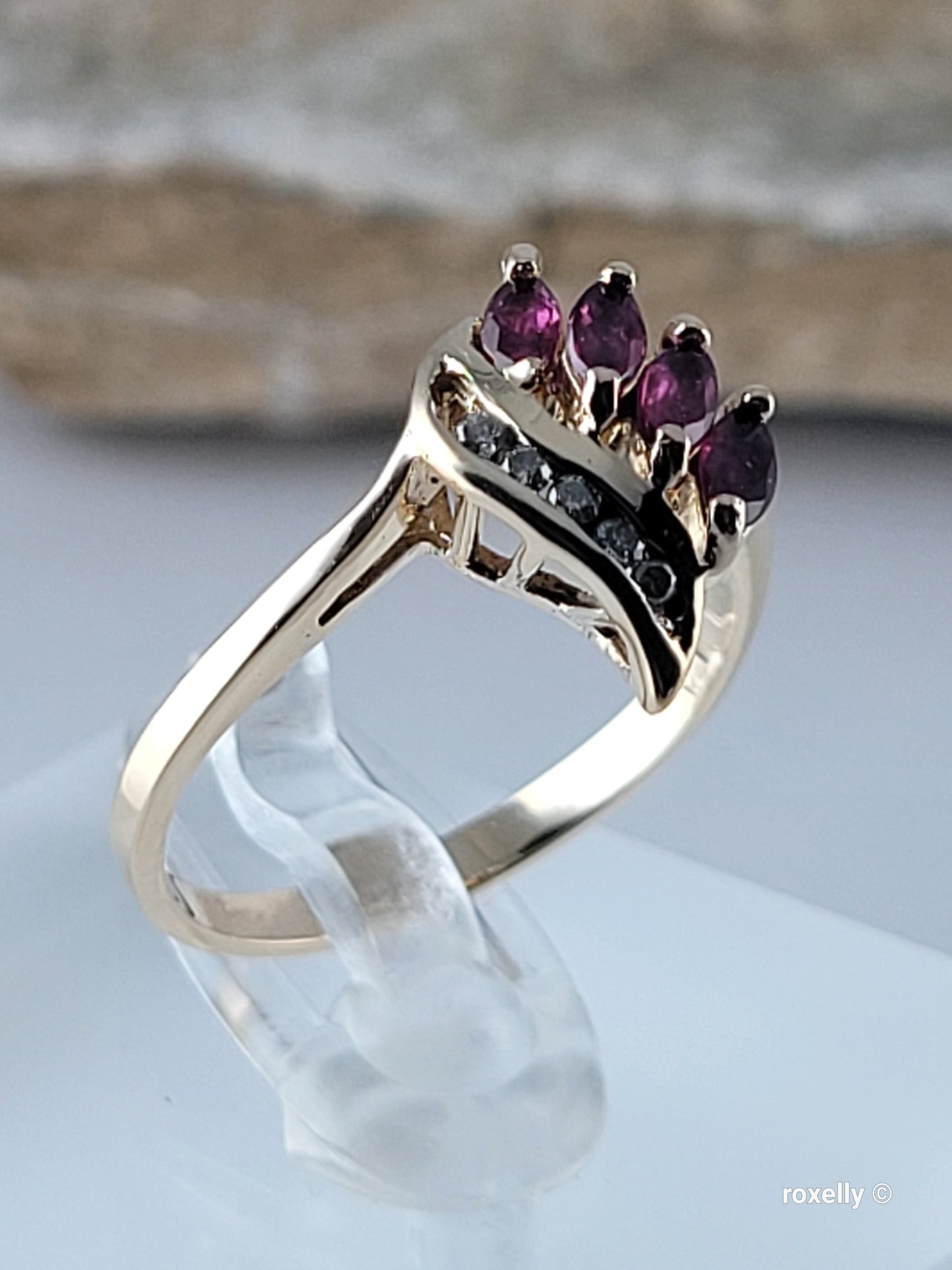 14K Yellow Gold Rubies and Diamonds Ring Size 6.5, Solid Gold