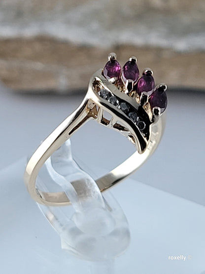 14K Yellow Gold Rubies and Diamonds Ring Size 6.5, Solid Gold