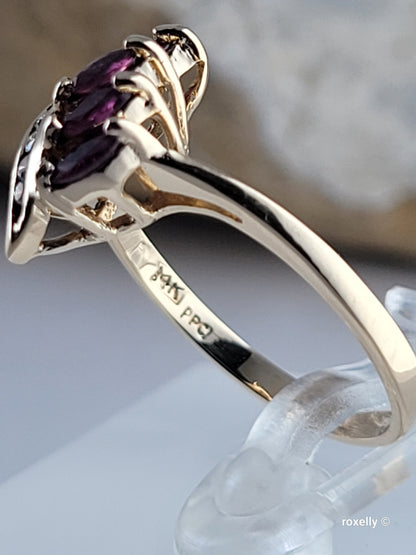 14K Yellow Gold Rubies and Diamonds Ring Size 6.5, Solid Gold