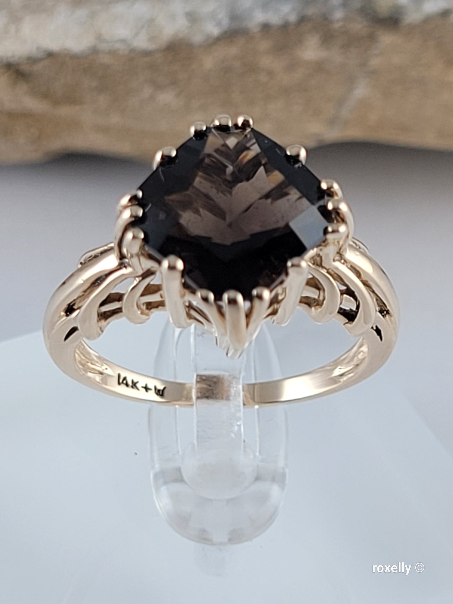 14K Yellow Gold Smoky Topaz Ring Size 9, Solid Gold
