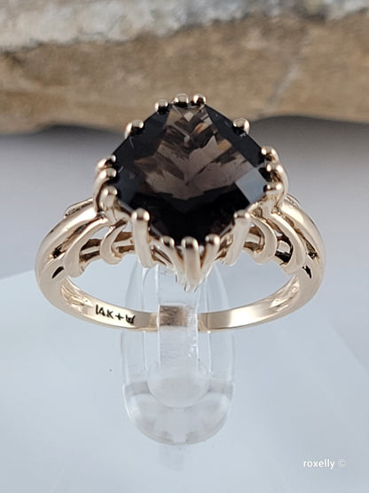 14K Yellow Gold Smoky Topaz Ring Size 9, Solid Gold