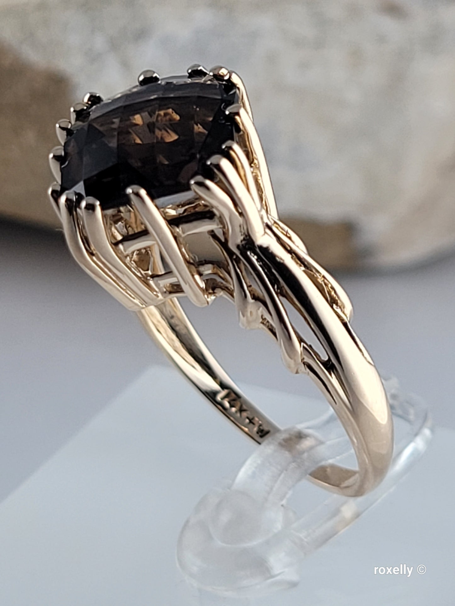 14K Yellow Gold Smoky Topaz Ring Size 9, Solid Gold