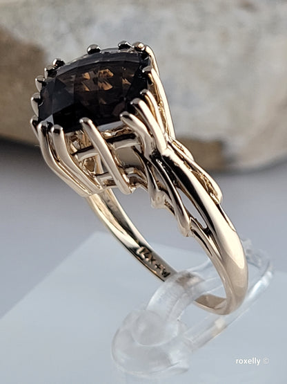 14K Yellow Gold Smoky Topaz Ring Size 9, Solid Gold