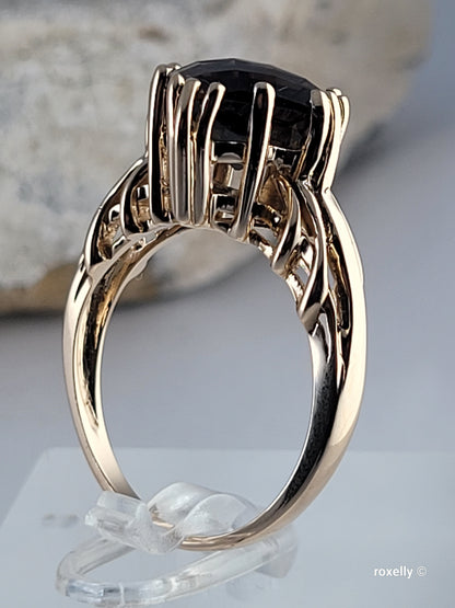 14K Yellow Gold Smoky Topaz Ring Size 9, Solid Gold