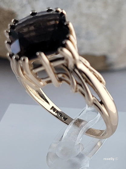 14K Yellow Gold Smoky Topaz Ring Size 9, Solid Gold