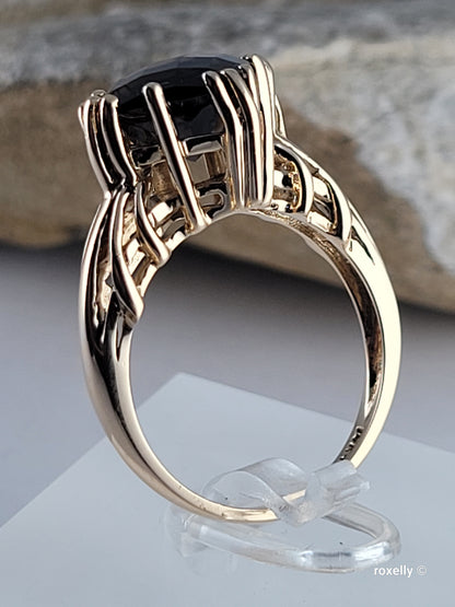 14K Yellow Gold Smoky Topaz Ring Size 9, Solid Gold